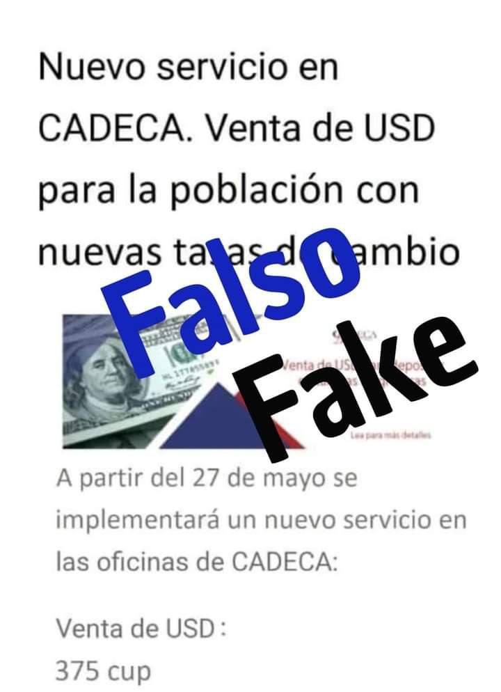 #CADECA informa que toda información recibida sobre la entidad o sus servicios con fuente ajena a sus canales oficiales, es totalmente falsa y carente de fundamento.

FUENTE: @BancoCentralCub