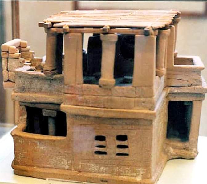 Minoan Clay Model “Doll” House (1700 BC), from Knossos, Crete - Greece. 

An idea of what Minoan houses looked like can be gained from the ivory and faience plaques discovered in the East wing of Knossos. These plaques show what houses in town of Knossos looked like in 17th