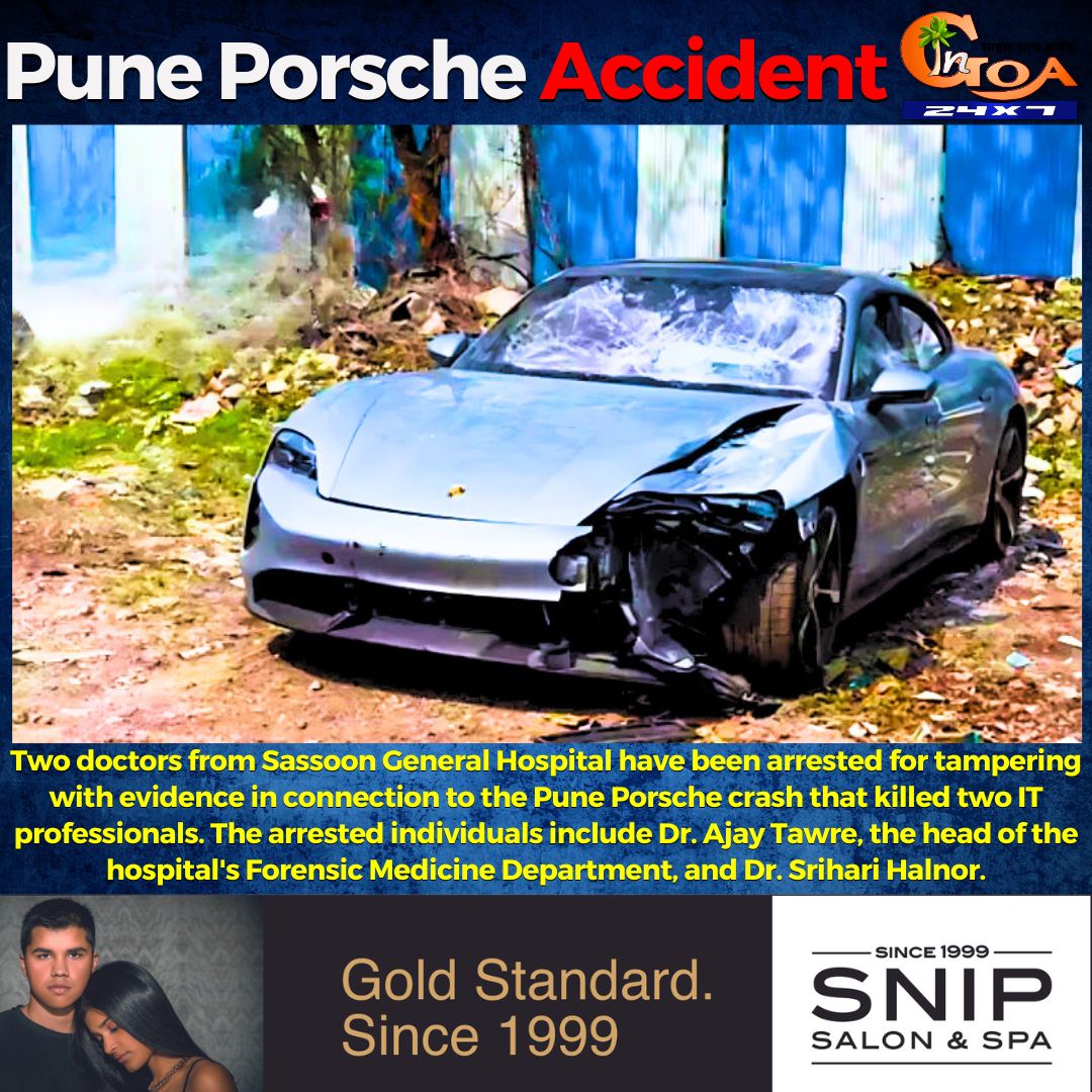 Two doctors from Sassoon General Hospital have been arrested for tampering with evidence in connection to the Pune Porsche crash that killed two IT professionals. 

#Goa #GoaNews #PorsheAccident #Pune