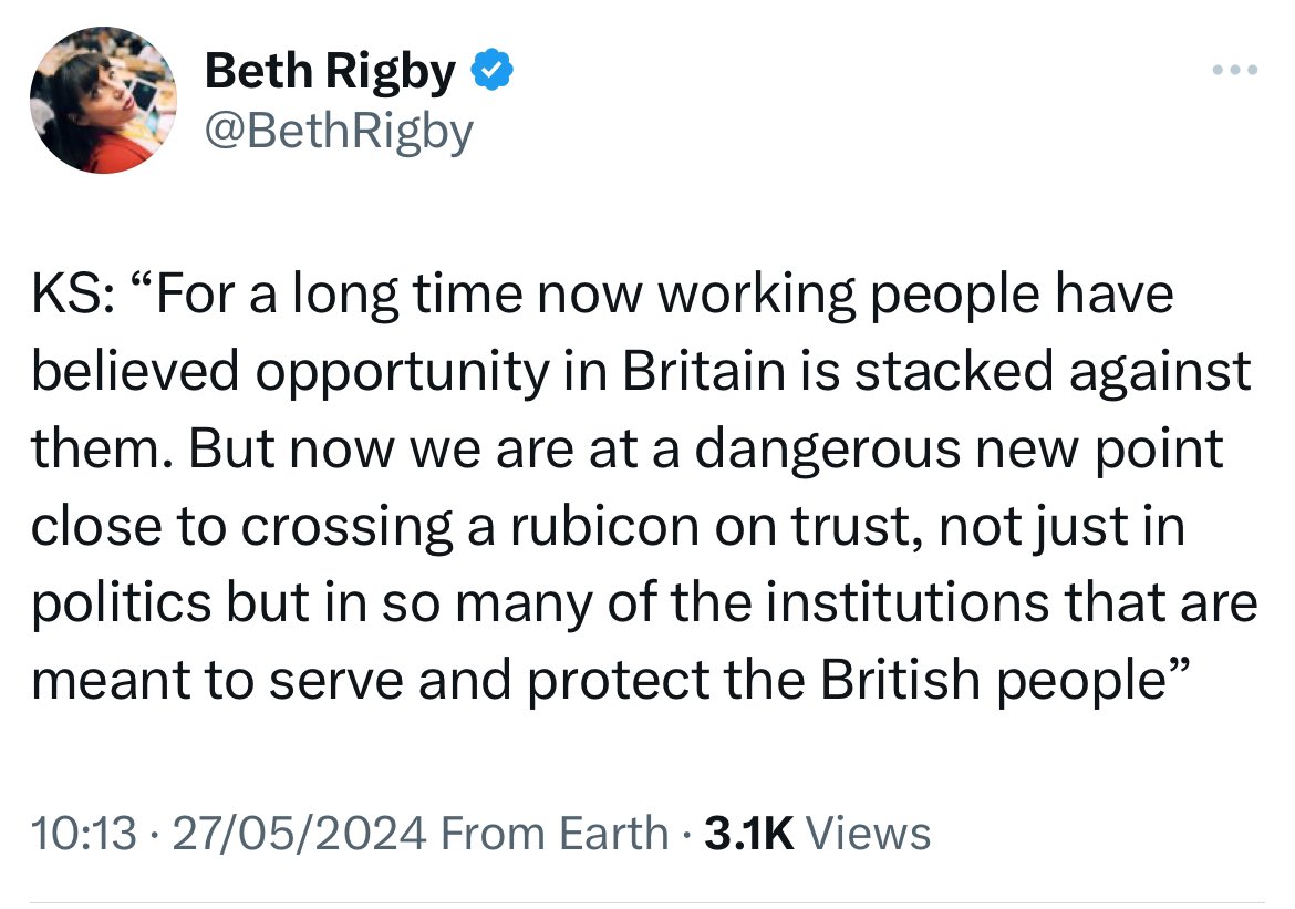 This is accurate, because the last two decades or so has revealed many of these institutions are actively hostile to and predatory upon the people they’re supposed to serve. And to be clear: Sir Keir isn’t talking about changing that, he’s talking about making it less obvious.