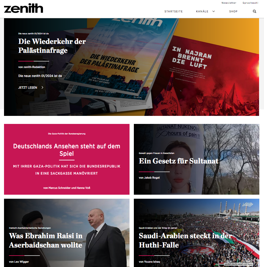 Die Woche bei @zenith_online startet mit Top-Analysen & Kommentaren: U.a. beleuchtet @LeoWigger , warum der verunglückte Ebrahim Raisi nach Aserbaidschan gereist war. Hanna Voß und Markus Schneider bewerten die deutsche Politik zu Gaza u.v.a. zenith.me