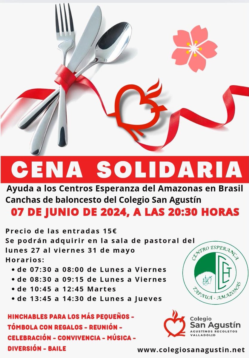 Cena solidaria 07 de junio a las 20:30, te esperamos.
#SanAgustin_VA