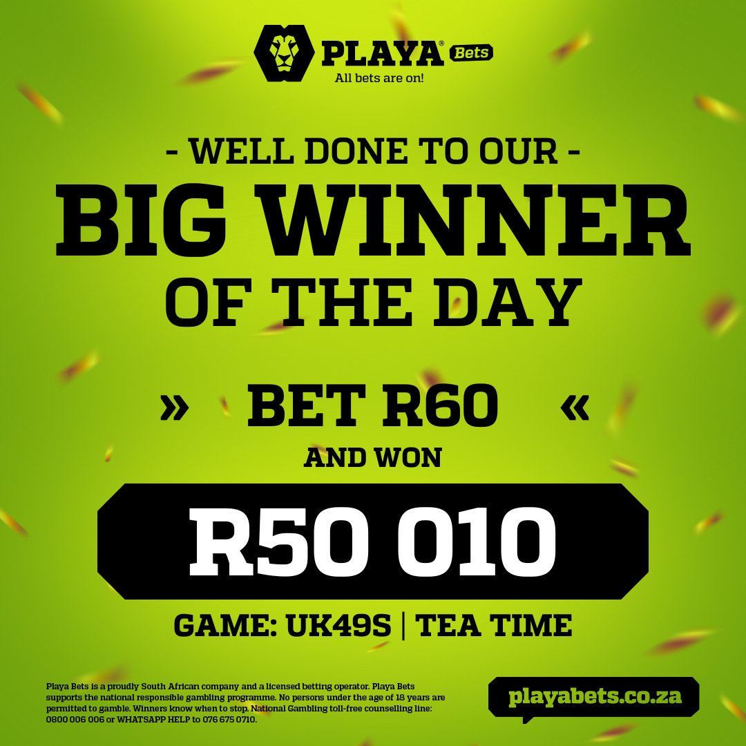 💥 UK49s Boom Alert 💥 Congratulations to our Playa who staked R60 on the UK49's Tea Time last week and won a massive R50,010! 🤩 You could also be a winner with Playa Bets. Play Now: playabets.click/o/r8rslU #PlayaBets