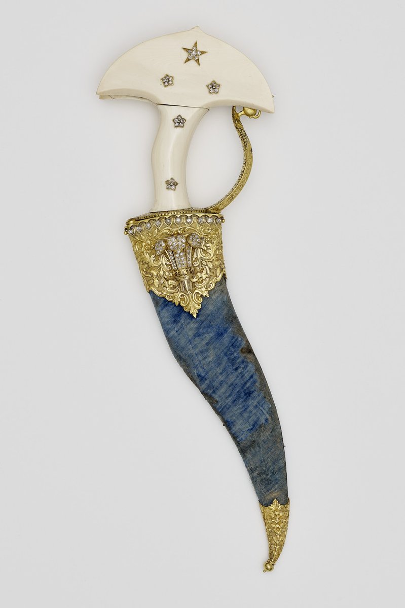Dagger (khanjar) and scabbard, 1800-75. India. Royal Collection.   

Presented to King Edward VII, when Prince of Wales, during his tour of India in 1875-76 by Vijayarama III Gajapati Raju Pusapati, Maharaja of Vizianagaram.
