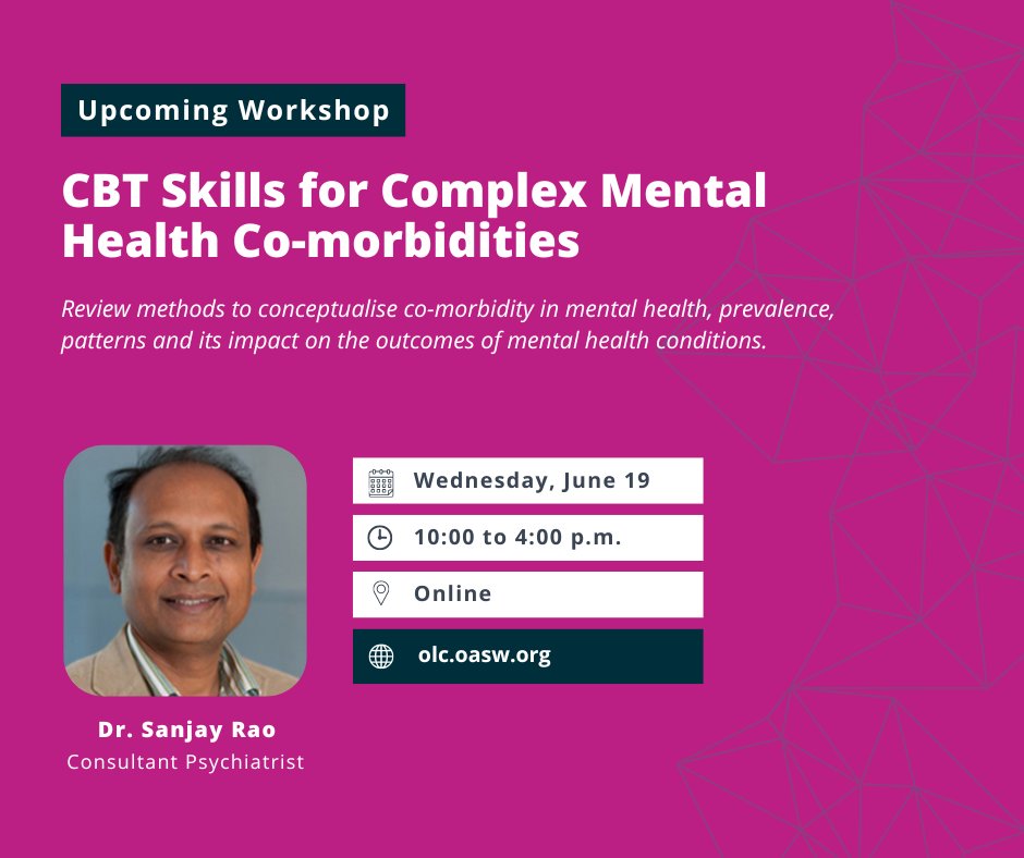 Upcoming Workshop 📚 Join Dr. Sanjay Rao to explore and practice CBT skills as they relate to co-morbidity in mental health, as well as co-morbidity's prevalence, patterns and impacts on mental health outcomes. Register today, spots are limited! 👇 gifttool.com/registrar/Show…