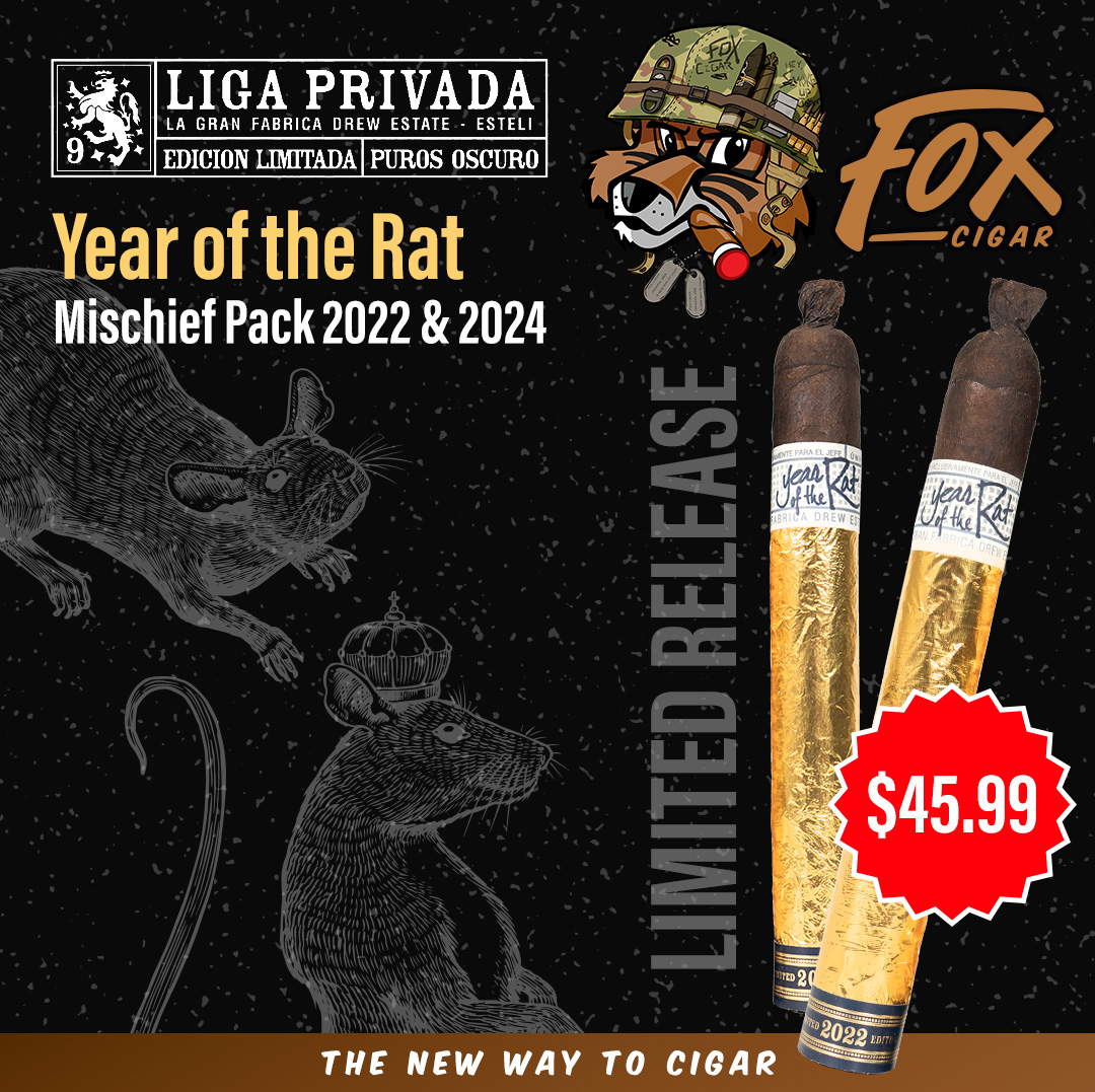 Don't miss out on the Limited Release Year of the Rat Mischief Pack 2022 & 2024 for only $45.99! 🎉 Get yours now from Fox Cigar and experience premium cigars like never before. 

Jump On It: r.foxcigar.com/dd70

#FoxCigar  #YearOfTheRat #LimitedRelease #CigarDeals