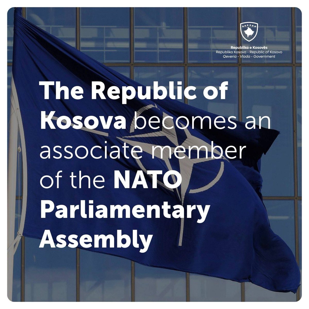 With an overwhelming majority of delegate votes from <a href="/NATO/">NATO</a> member states, 🇽🇰 is now an associate member of NATO's Parliamentary Assembly. This news is especially fitting, as it comes on the cusp of the 25th anniversary of Kosova’s liberation, one of NATO's greatest achievements.
