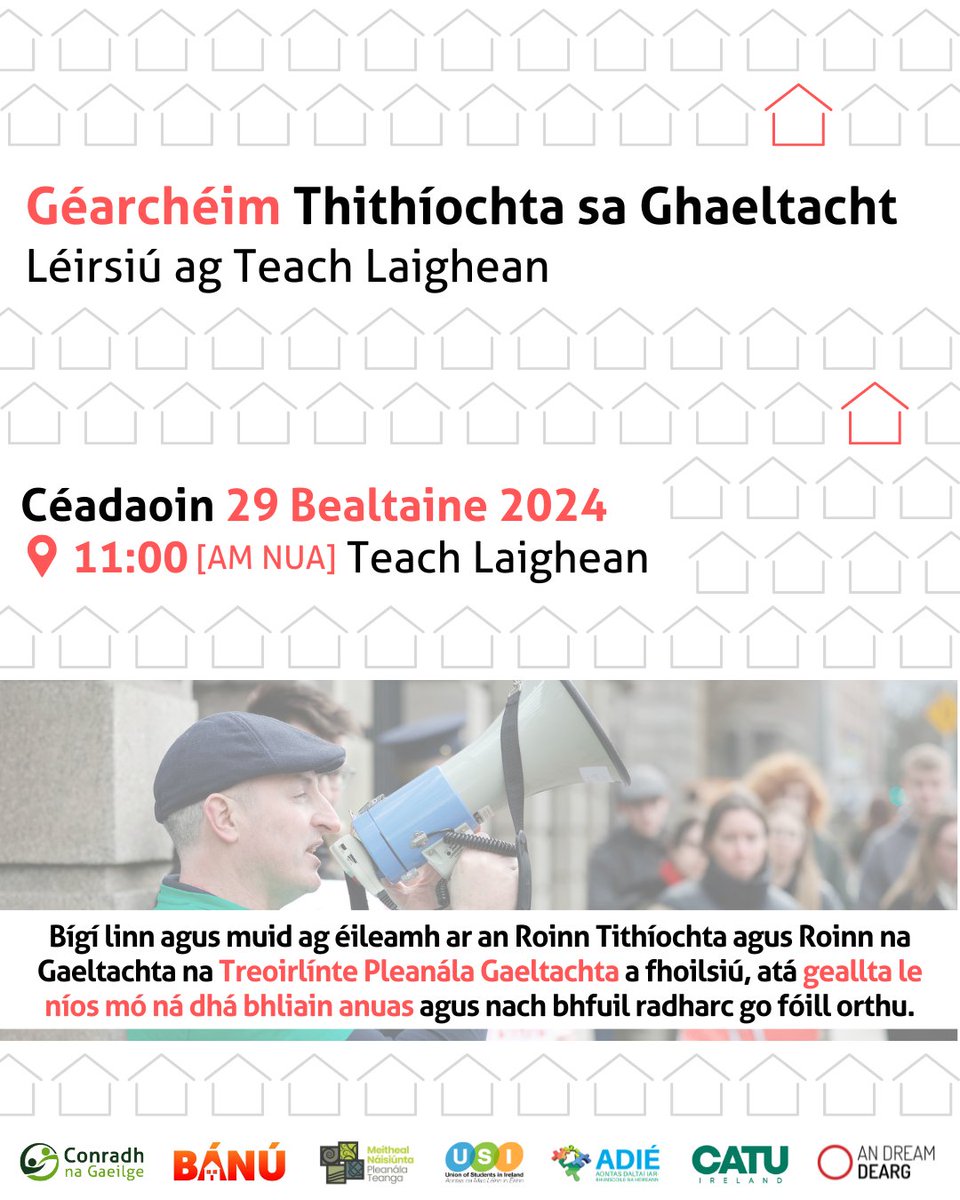 🚨 UASDÁTÚ DON LÉIRSIÚ: GÉARCHÉIM THITHÍOCHTA NA GAELTACHTA Mar gheall go bhfuil agóid @ipsc48 le bheith ar siúl 12:00-14:00, tá cinneadh tógtha leis an léirsiú á bhogadh go 11:00 ar an lá céanna.