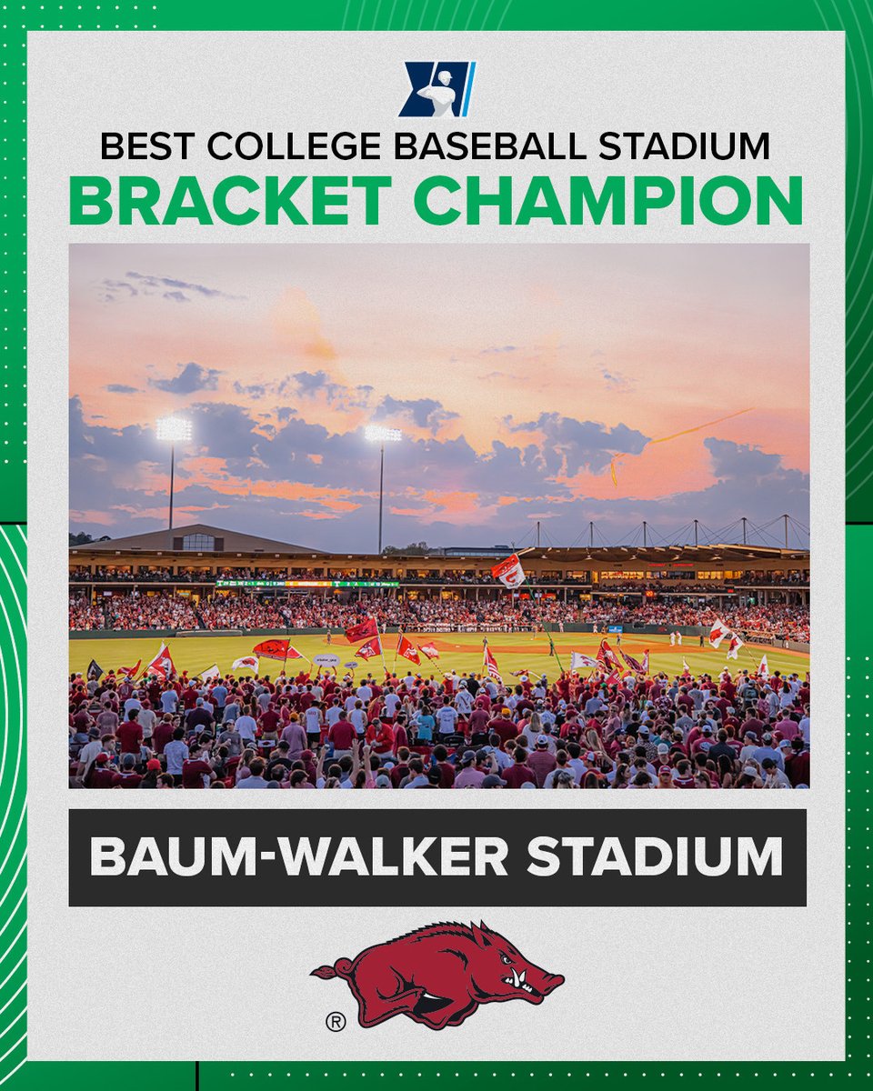 WINNER OF THE BEST #NCAABaseball STADIUM, BRACKET STYLE IS: 𝗕𝗔𝗨𝗠-𝗪𝗔𝗟𝗞𝗘𝗥 𝗦𝗧𝗔𝗗𝗜𝗨𝗠 @RazorbackBSB 

#NCAABaseball x @d1baseball