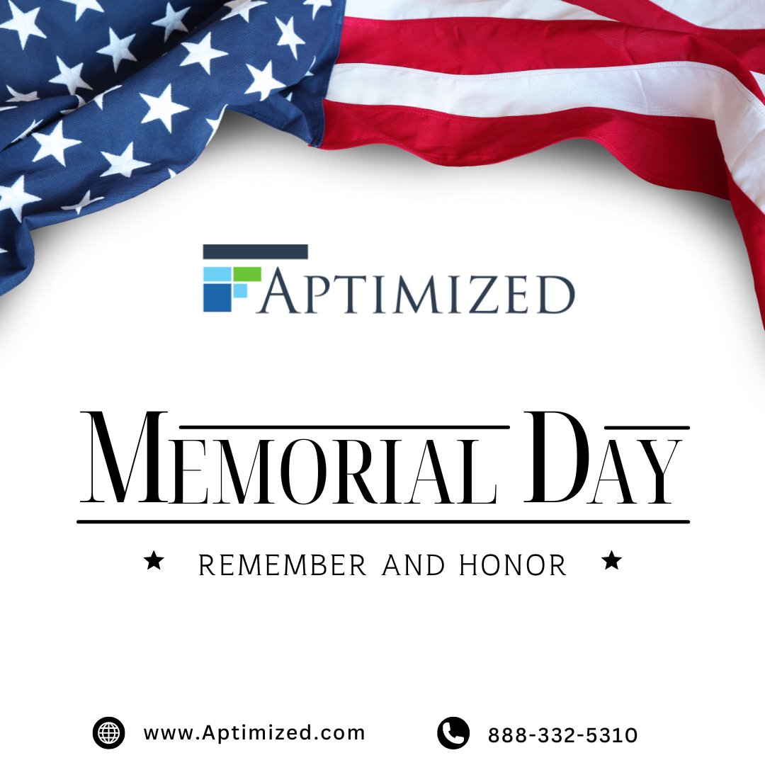 aptimized's tweet image. Happy Memorial Day from Aptimized! Let&apos;s honor and remember those who have served.

#MemorialDay #HonorAndRemember #Aptimized