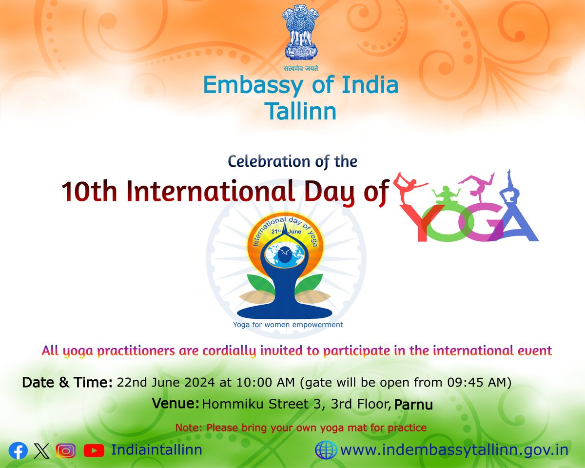 #yogasessions #IDY2024 #InternationalDayOfYoga2024 #yoga #indiaestonia #yogainestonia #ArtofLiving

@MEAIndia
@MFAestonia
@MinOfCultureGoI
@indiansestonia
@iccr_hq
@ArtofLiving