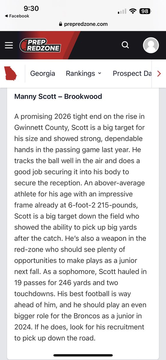 Feeling incredibly honored to be recognized as a fast-rising 2026 prospect by @MattDeBary and @prepredzone! Thank you for the support and acknowledgment. Excited for the future and ready to keep grinding. 🏈💪 #BrookwoodFootball #ClassOf2026 #Grateful @CoachRaw_ @Bronco_Recruits