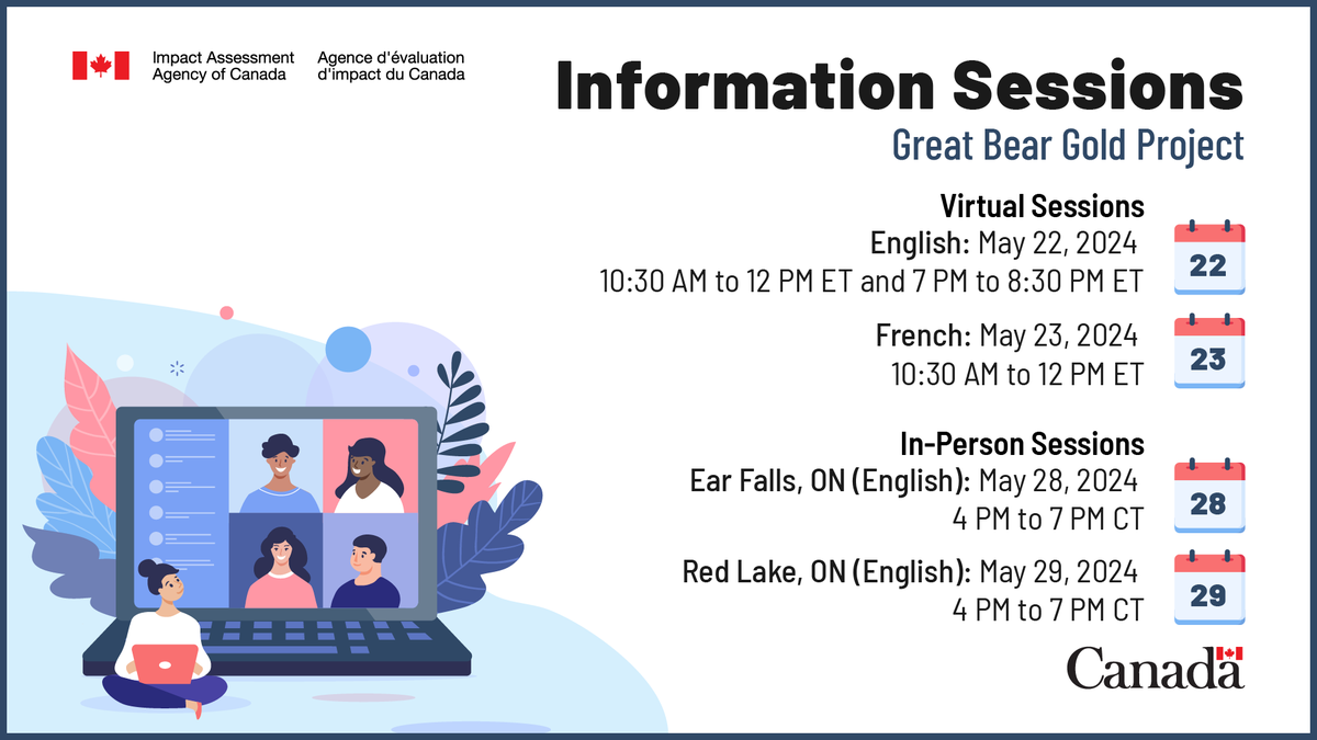 We will be in Ear Falls tomorrow from 4 to 7 pm (CT) for an in-person information session on the proposed #GreatBearGold Project in #Ontario. See you there!

Register 👉 iaac-aeic.gc.ca/050/evaluation…

#ImpactAssessment