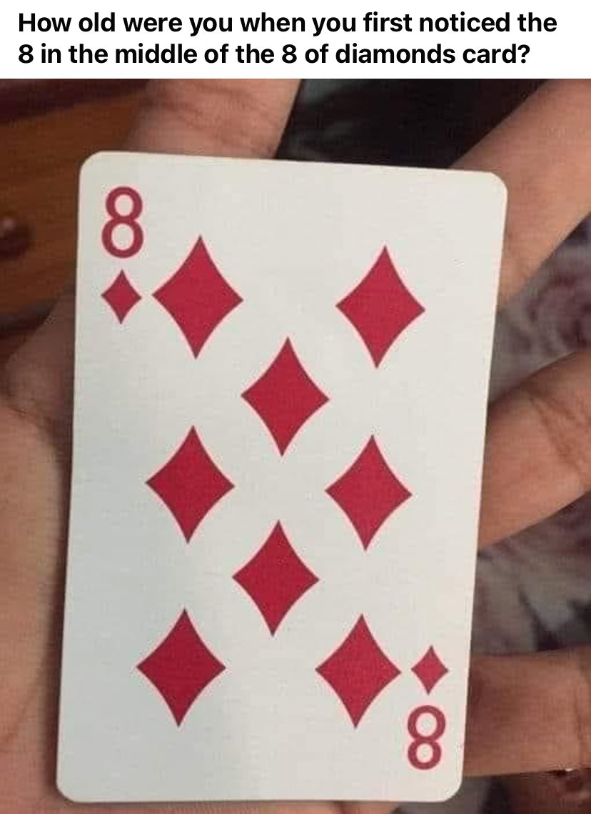 71 years old. I never saw it before but now I can’t unsee it. 
If you can’t see it, stare at the 2 center diamonds and it will pop out around them.