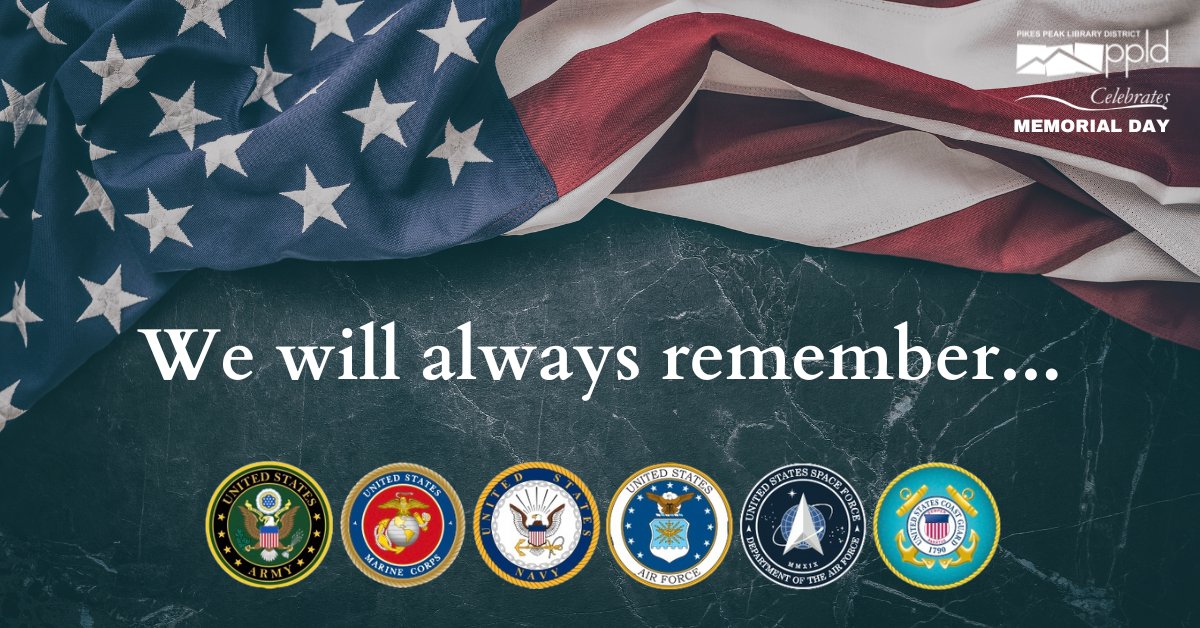 Today is Memorial Day, honoring the U.S. military personnel who died while serving. Find websites and resources to help you celebrate at ppld.org/memorial-day

#MemorialDay #PPLD #ElPasoCounty #LibraryResources #WhatLibrariesDo