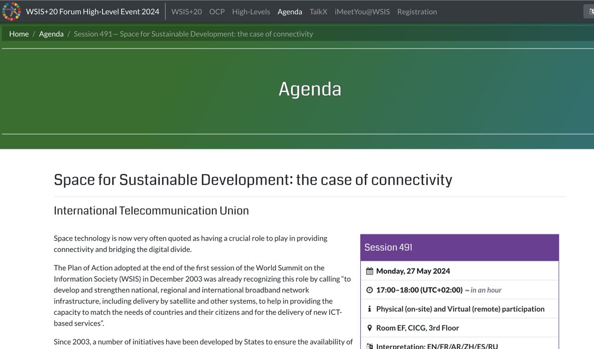 ICT4DCollective (@ict4dcollective) on Twitter photo Getting ready for Session 491 on "Space for Sustainable Development: the case of connectivity" at the <a href="/WSISprocess/">World Summit on the Information Society (WSIS)</a>. Room E/F is, on the third floor - join us for a lively discussion on outer #space, #satellites, #sustainable #development and #digital #connectivity. Getting ready for Session 491 on "Space for Sustainable Development: the case of connectivity" at the <a href="/WSISprocess/">World Summit on the Information Society (WSIS)</a>. Room E/F is, on the third floor - join us for a lively discussion on outer #space, #satellites, #sustainable #development and #digital #connectivity.