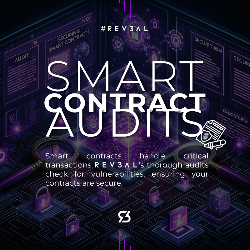 Smart contracts handle critical transactions. REV3AL's thorough audits check for vulnerabilities, ensuring your contracts are secure. #SmartContractSecurity #BlockchainSafety #Rev3alTech #SmartContract #Rev3al