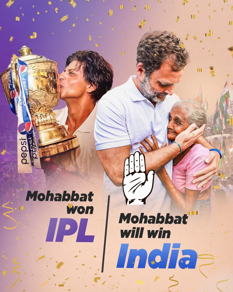 Congratulations @KKRiders for bringing back IPL trophy. Mohabbat won IPL yesterday, Mohabbat will win INDIA tomorrow. ❤️