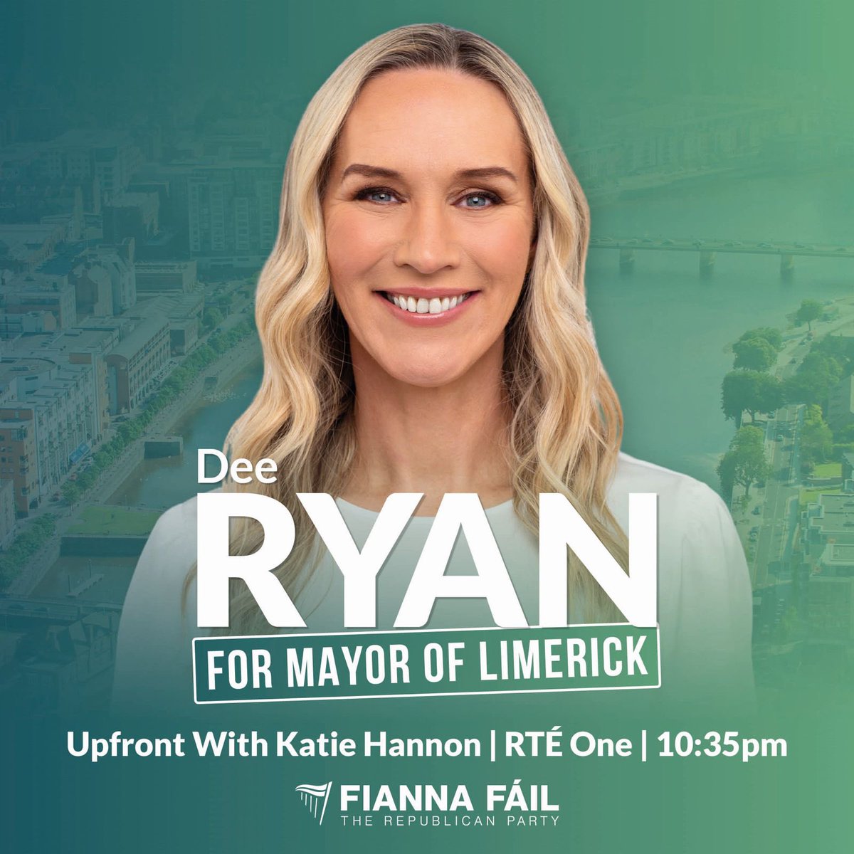 Make sure to tune into @RTEUpfront tonight at 10.35pm, where I am excited to take part in the Limerick Mayoral Debate 🙌💚 @fiannafailparty