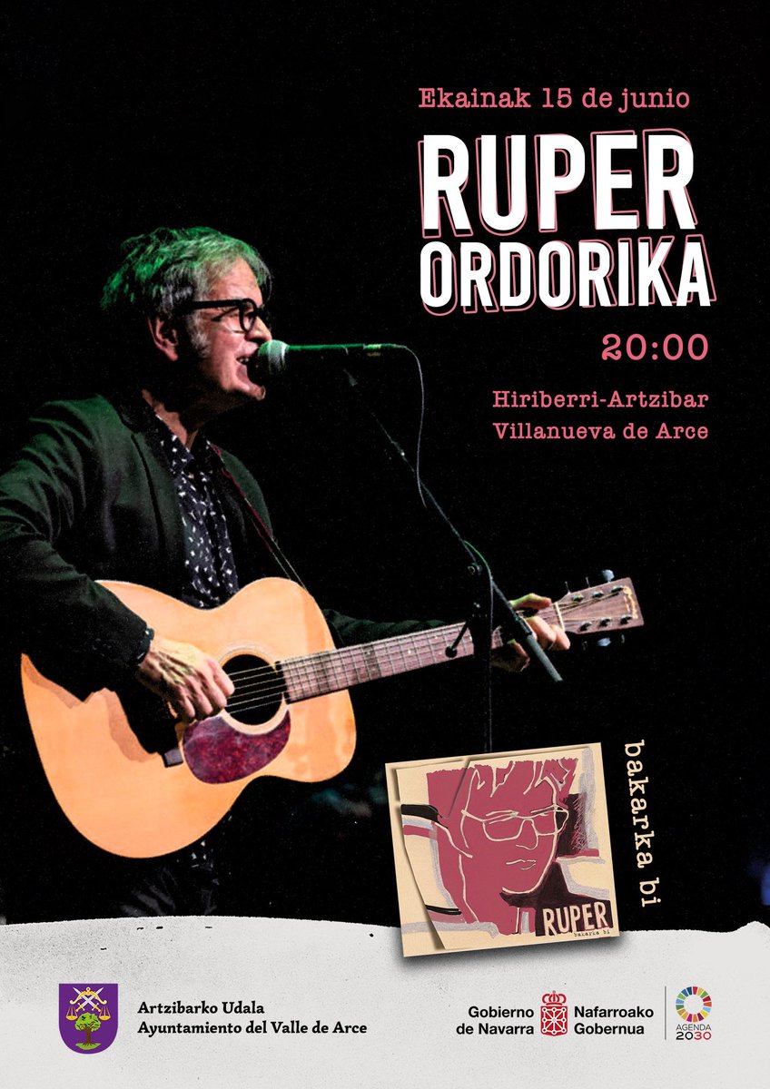 valledearce's tweet photo. #Artzibar|ko kultur ekitaldiak*
🎤 Ruper Ordorikaren kontzertua, ‘Bakarka bi’ lan berria Artzibarren aurkezten
📅 Ekainak 15, larunbata, 20:00etan
🏡 Hiriberri-Artzibar
Adi egon, laster kultur ekitaldi gehiagoren berri emanen dizuegu! https://t.co/Tvm3s38HnS