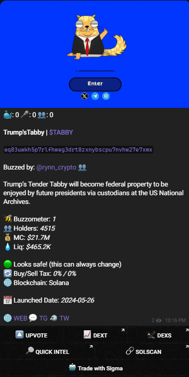 AlphaBuzzGamble's tweet photo. $BUZZ TIME featuring @TenderTabby 

Ready to make an impact? Join #AlphaBuzzBot, shill your project, and get free credits from admins. https://t.co/KVWEqqJH92