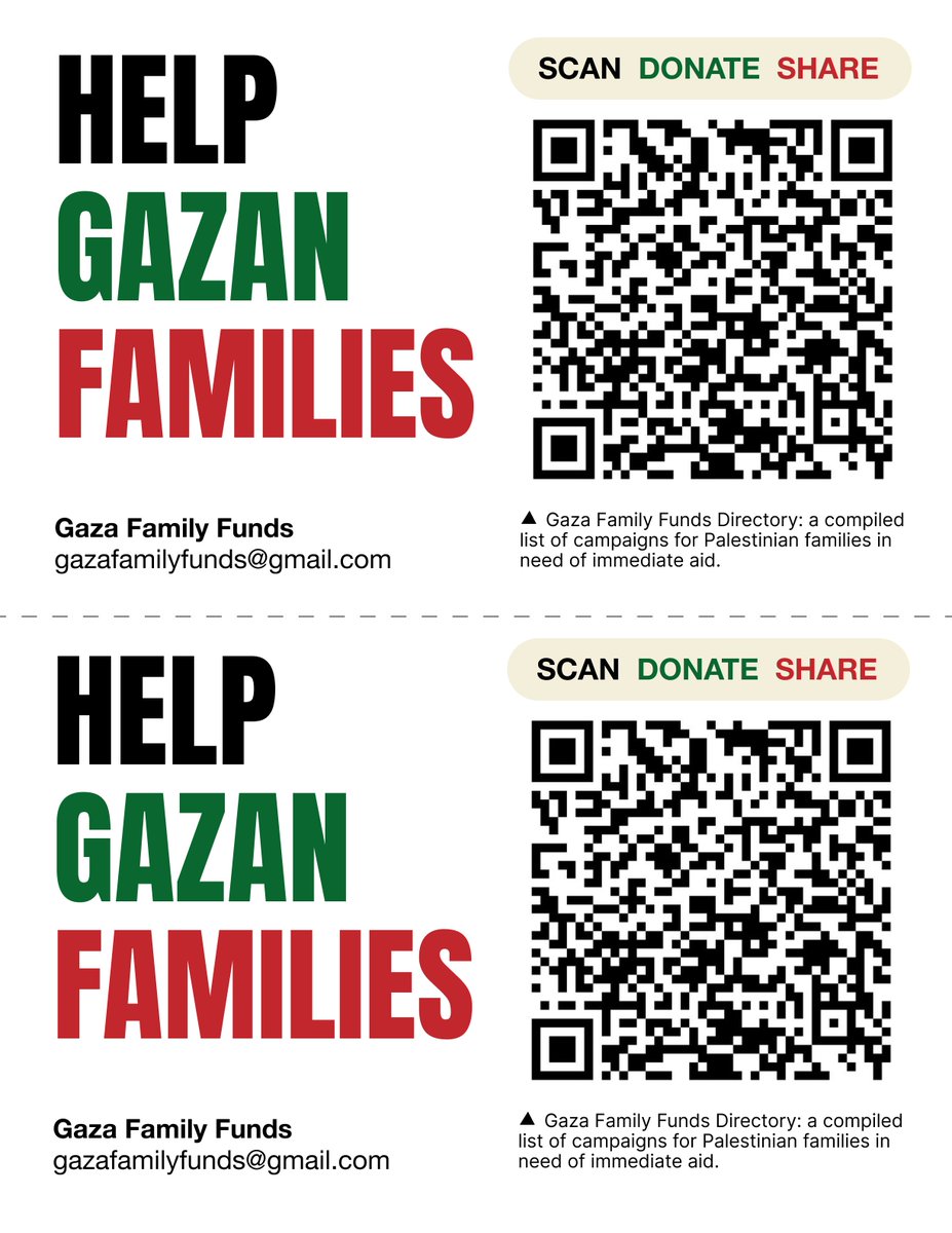 you may be feeling helpless if you're not in a position to donate to fundraisers or buy esims right now. something you CAN do is printing off the flyers provided by the gaza family funds directory, so you can get these families' gfm links in front of ppl who CAN help financially