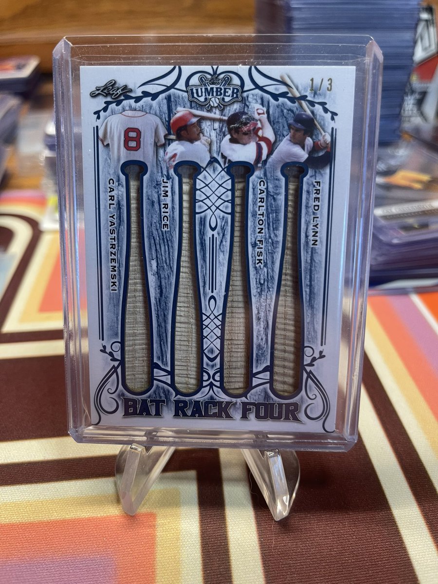 CollectHandheld's tweet photo. Yastrzemski, Rice, Fisk, and Lynn all on one card. Game used bat relics.
2021 Leaf Lumber #1/3, Carl Yastrzemski, Jim Rice, Carlton Fisk, and Fred Lynn
$100 shipped BMWT
#thfpro #handheldcollectibles #batrelic #gameused #leaflumber @sports_sell @DaReposter #numberedcard https://t.co/bsrXUOSqmP