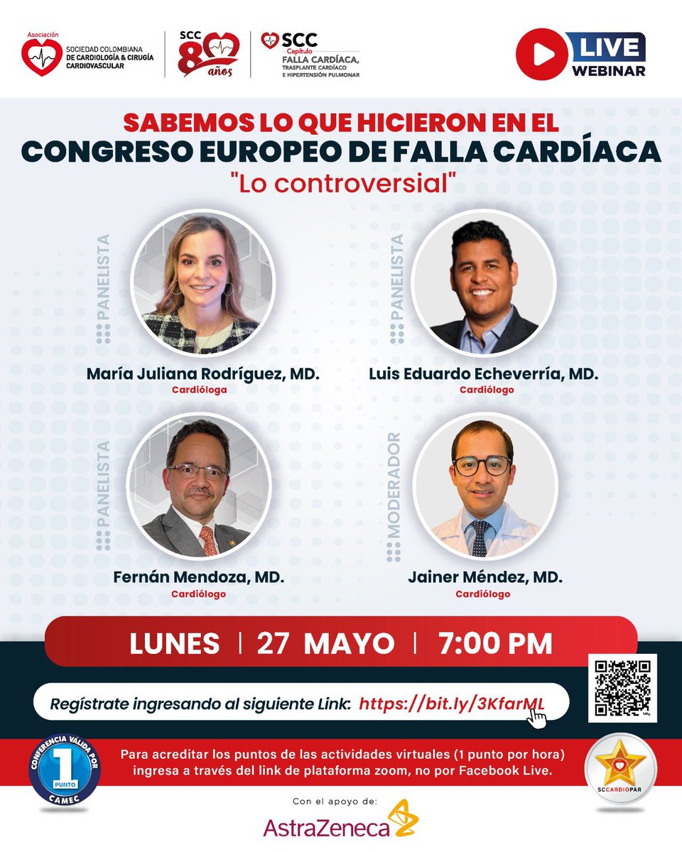 Sociedad Colombiana de Cardiología (@sccccardio) on Twitter photo #LiveWebinar El Capítulo de Falla Cardíaca, Trasplante Cardíaco e Hipertensión Pulmonar de la SCC los invita a la sesión: Sabemos que hicieron en el Congreso Europeo de Falla Cardíaca “Lo controversial” <a href="/FallaCardiaca/">Capítulo Falla Cardíaca</a>
📅Lunes 27 de mayo
🎥 🔗bit.ly/3KfarML #LiveWebinar El Capítulo de Falla Cardíaca, Trasplante Cardíaco e Hipertensión Pulmonar de la SCC los invita a la sesión: Sabemos que hicieron en el Congreso Europeo de Falla Cardíaca “Lo controversial” <a href="/FallaCardiaca/">Capítulo Falla Cardíaca</a>
📅Lunes 27 de mayo
🎥 🔗bit.ly/3KfarML