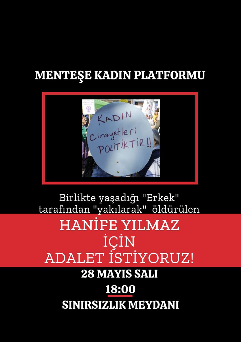 #PınarGültekin gibi bir kadın daha #Muğla da yakılarak katledildi. #Kadıncinayetleri politiktir. Kadın katillerinin peşindeyiz. #6284uygulansın #İstanbulsözleşmesindenvazgeçmiyoruz @esik_platform @SolFeminist @kadinkoalisyonu