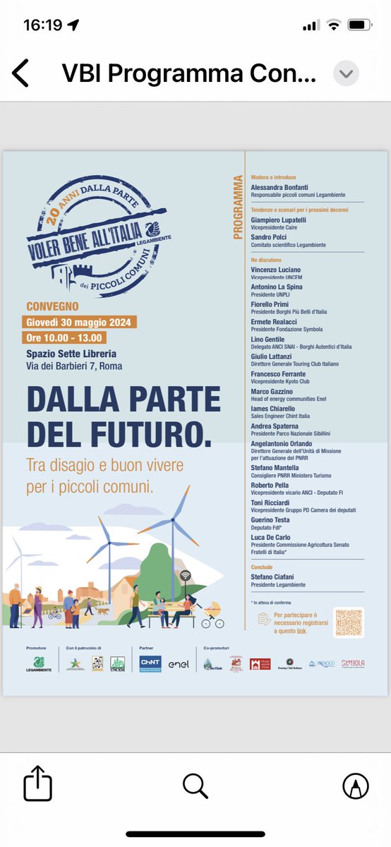 Il 30/5 con @Legambiente per presentare #PiccolaGrandeItalia #Volerbeneallitalia #VBI: campagna per i #piccolicomuni.
Parleremo anche di #comunitàenergetiche e #transizioneecologica contro lo #spopolamento 
@MontagnaUncem @BorghiPiuBelli @TouringClub @BorghiAutentici @Kyoto_Club