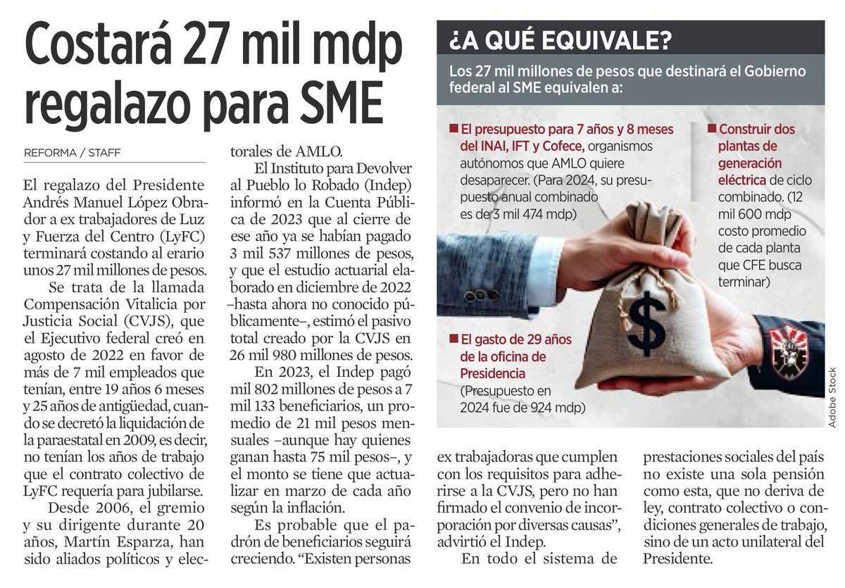 ⚠️Esto es daño patrimonial. El responsable es @lopezobrador_. No existe tal figura de “Compensación Vitalicia por Justicia Social”. Estos extrabajadores de Luz y Fuerza del Centro no quisieron su liquidación y tampoco tienen derecho a jubilación: ni edad, ni antigüedad.

@Reforma