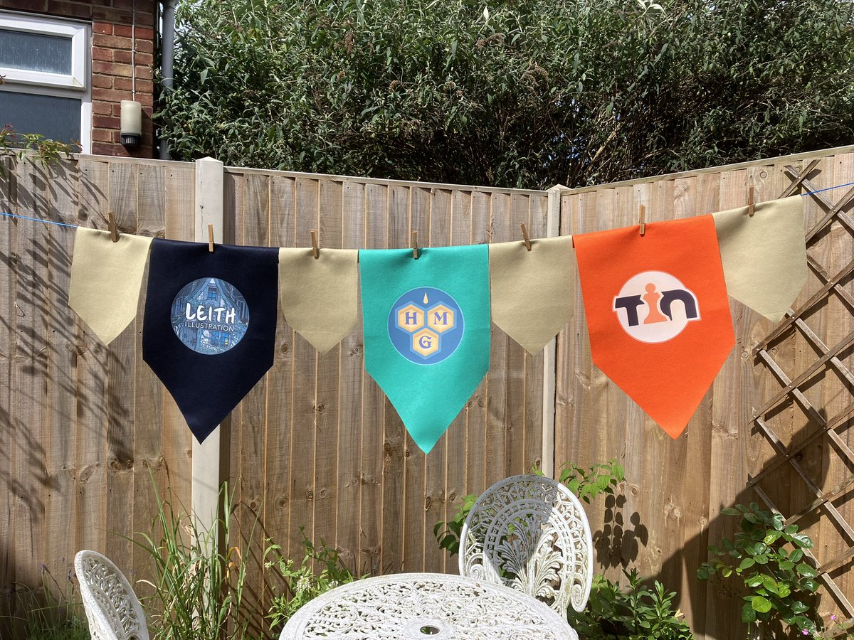 Test run for the banners I’ve been making for mine, <a href="/HiveMindCreates/">Hive Mind Games</a> and <a href="/uk_tabletop/">UK Tabletop Industry Network @UKGE 2-383!</a>’s shared booth at <a href="/UKGamesExpo/">UK Games Expo</a> next weekend.