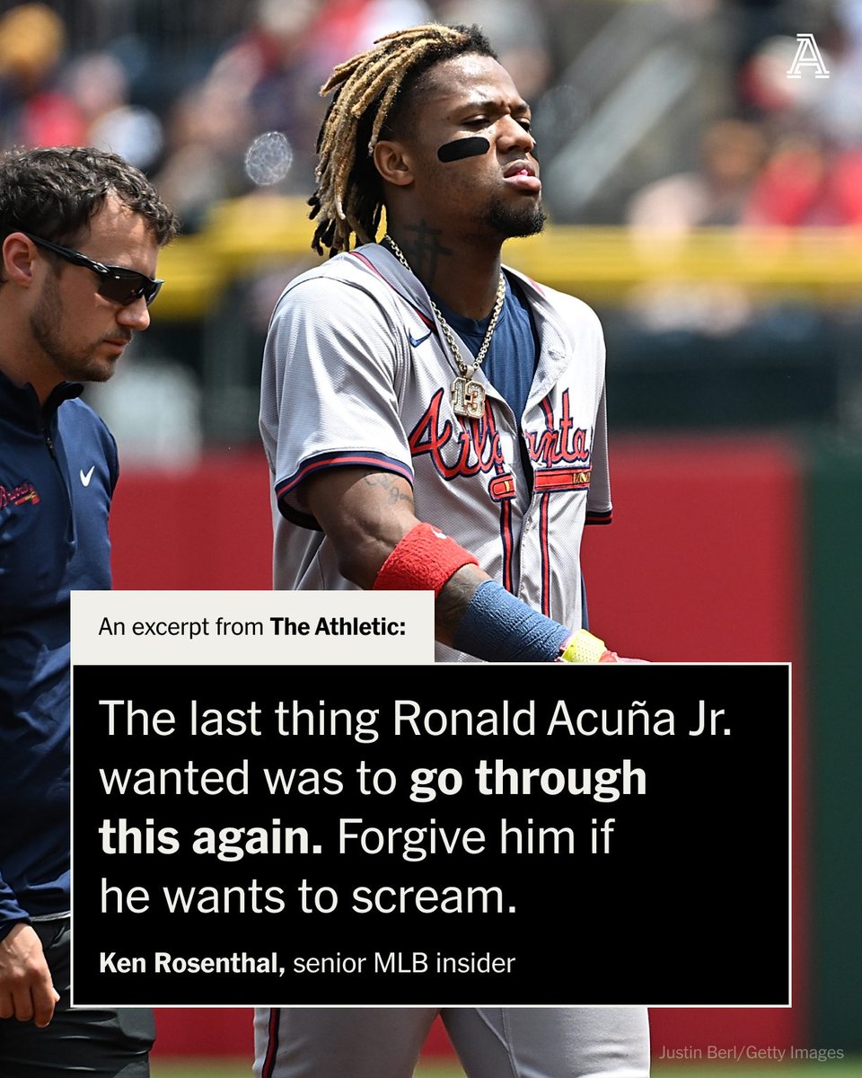 This is unfortunately happening again. Ronald Acuña Jr. A torn ACL. And an increasingly depressing, what-might-have-been aspect of his career. @Ken_Rosenthal on an emotional toll Acuña is all too familiar with ⤵️ nytimes.com/athletic/55214…