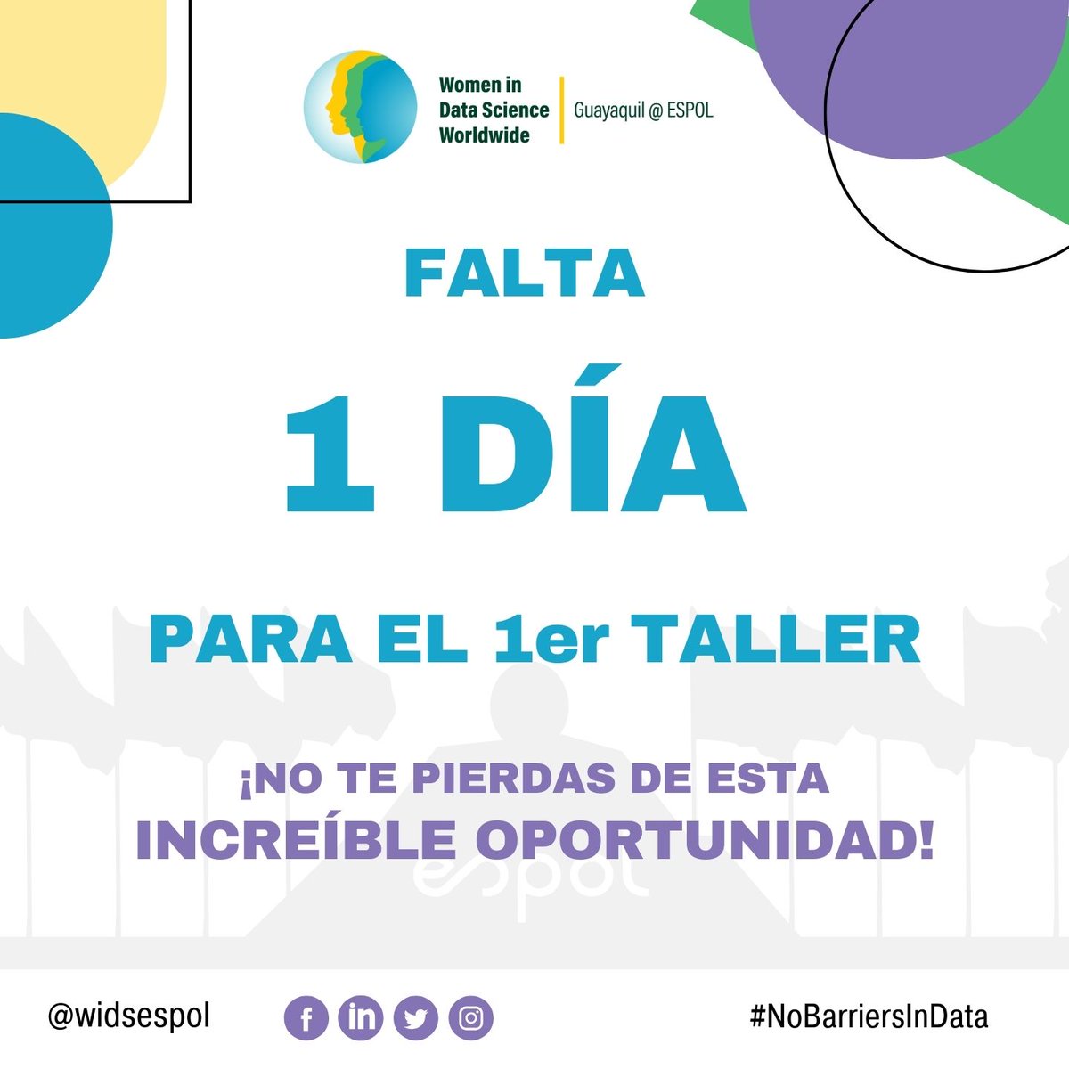 🚨 ¡Último día para inscribirte al datathon de WiDS Guayaquil@ESPOL! 🚨  🔔 Cierre de inscripciones: 28/mayo al mediodía 📅 Primer taller: 28/mayo a las 7 PM  ¡No te lo pierdas! Inscríbete ahora: forms.gle/upGaNt9PtLHkW8… #WiDSGuayaquil #CienciadeDatos #WiDS2024 #DatathonWiDS