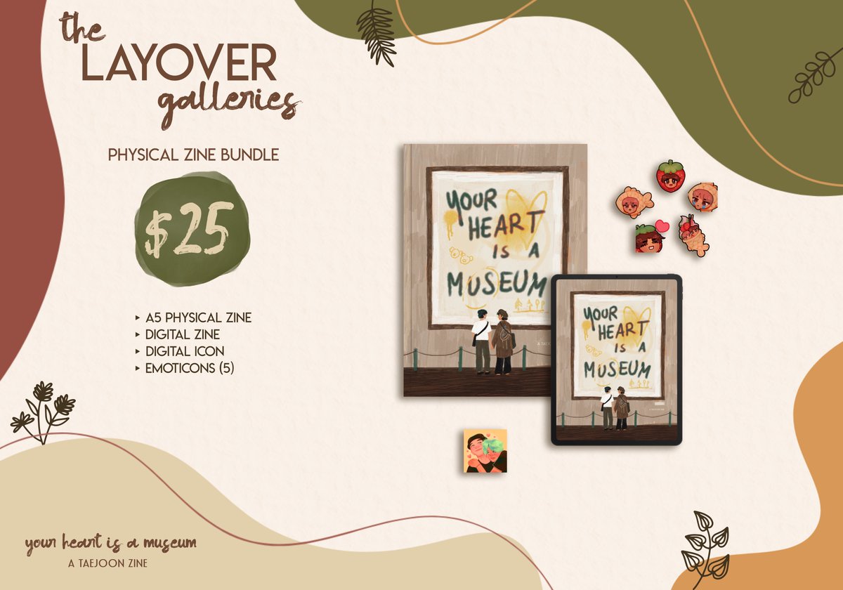 🏛️ The 𝐋𝐚𝐲𝐨𝐯𝐞𝐫 Galleries 🏛️
physical zine bundle • $25

━━━━━━━━━━
🏷️ A5 physical zine (SFW, 120+ pages)
🏷️ digital zine
🏷️ digital icon
🏷️ 5 emoticons

🛒 bit.ly/tjzlayover