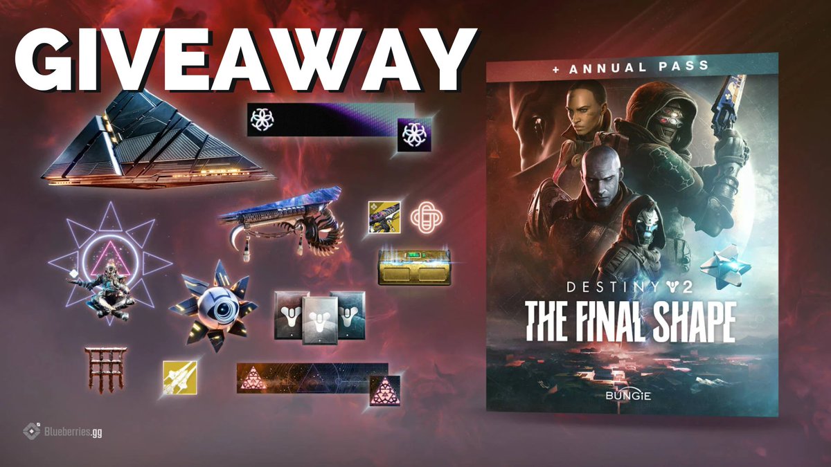 BlueberriesGG (@blueberriesgg) on Twitter photo 🎁To celebrate its upcoming release, we are giving away a The Final Shape + Annual Pass copy (Steam)!
You must be following <a href="/blueberriesGG/">BlueberriesGG</a> and <a href="/destinytrack/">DestinyTracker🔺</a> to win.
1 Like = 1 Entry
1 Retweet = 1 Entry
1 Comment = 2 Entries
We will add another standard copy to give away at 🎁To celebrate its upcoming release, we are giving away a The Final Shape + Annual Pass copy (Steam)!
You must be following <a href="/blueberriesGG/">BlueberriesGG</a> and <a href="/destinytrack/">DestinyTracker🔺</a> to win.
1 Like = 1 Entry
1 Retweet = 1 Entry
1 Comment = 2 Entries
We will add another standard copy to give away at
