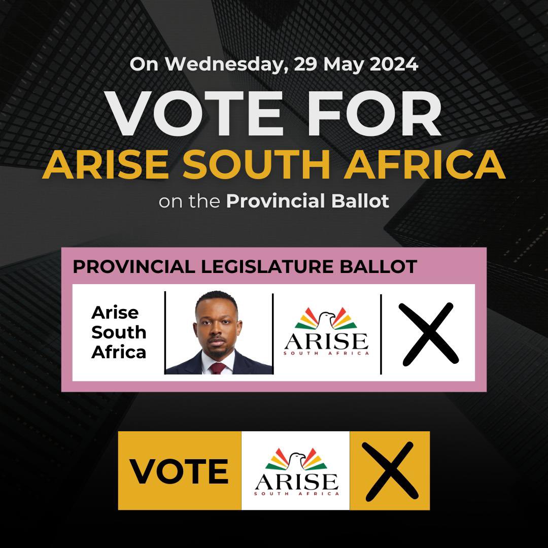 Cast your vote, make your mark for a brighter future by voting for Progress. Vote for Prosperity. Vote for Arise SA. #AriseSA #VoteArise #ASA #IAmVotingArise #elections #voteforchange #southafrica