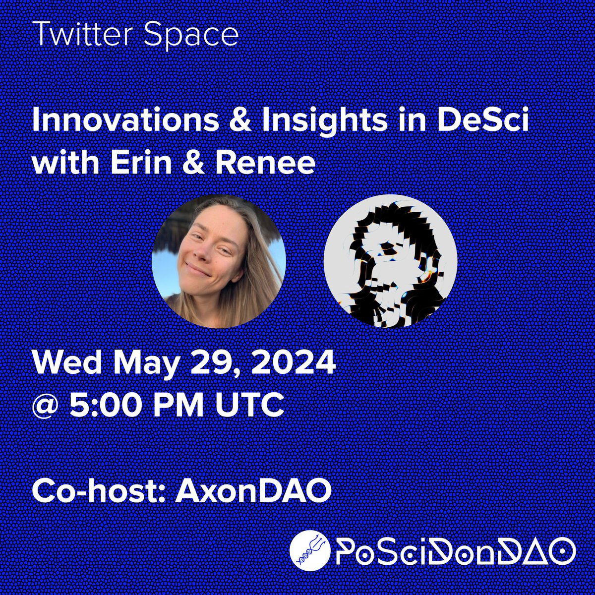 🪩 This Wednesday we dive into #DeSci with the brilliant <a href="/erinmagennis/">Ξrin Magennis🌻</a> &amp; <a href="/reneedaos/">reneedaos</a>. Join us as we co-host with <a href="/AxonDAO/">AxonDAO</a>.✨

Don’t miss out so set a reminder for Wed May 29 at 5pm UTC: x.com/i/spaces/1DXxy…

#BlockchainInnovation #web3‌‌