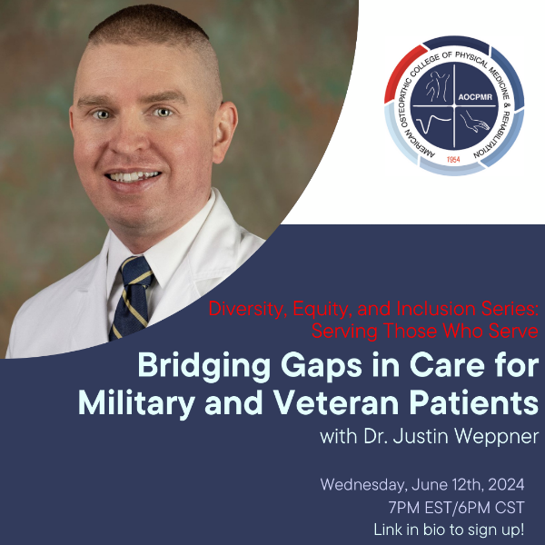 🇺🇲 Happy Memorial Day 🇺🇲

Please join us for the first event in our DEI series with Dr Justin Weppner!

Dr. Justin Weppner is a Navy veteran, physiatrist, and brain injury medicine specialist at the Carilion Clinic in Roanoke, VA. 

Sign up link:  docs.google.com/forms/d/e/1FAI…