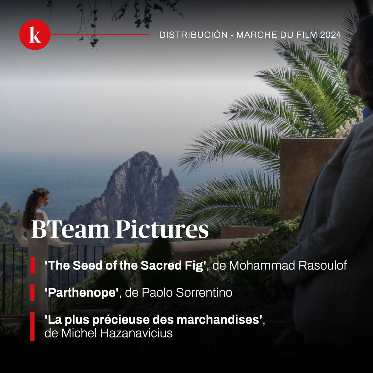 Otras tres películas son las que @BTeamPictures se trae de #Cannes2024: ✅'The Seed of the Sacred Fig', Premio Especial del Jurado para Mohammad Rasoulof ✅'Parthenope' de Paolo Sorrentino ✅¡Y 'La plus précieuse des marchandises' de Michel Hazanavicius!