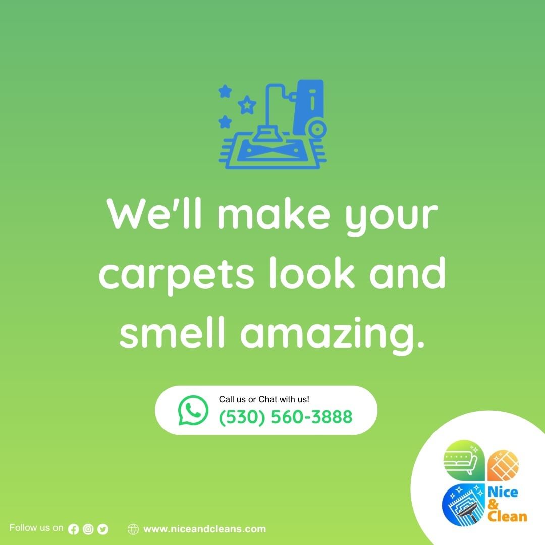 🌟✨ Revitalize your carpets! 

Experience the magic of our carpet cleaning - making them look and smell amazing. 

Call us or Chat with us on Whatsapp: (530) 560-3888 | (415) 941-8921 
Visit: niceandcleans.com

#niceandclean #carpetcleaning