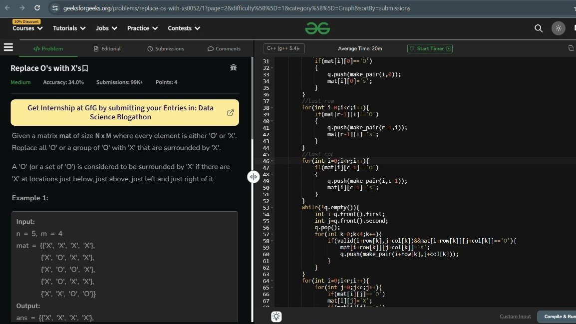 Souvikjana007's tweet image. #Day9 of #AdvancedAlgorithm learning!Solved BFS problems:
1)COVID Spread 2)Number of Islands 3)Replace O&apos;s with X&apos;s 4)Rotten Tomatoes
Also tackled today&apos;s POTD on LeetCode and GeeksforGeeks! 💻✨#Coding #BFS #ProblemSolving #engineer #GeeksforGeeks #TechJourney
