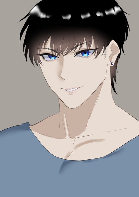 「blue eyes grey shirt」 illustration images(Latest)