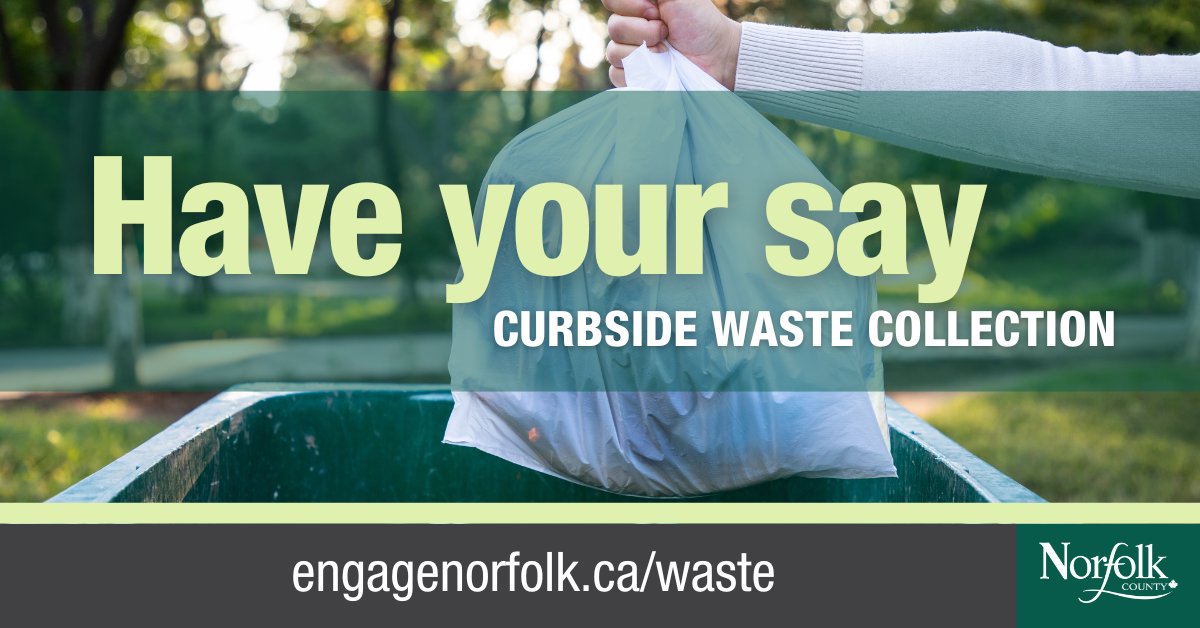 Hey, Norfolk! 👋 Want to help shape the future of Norfolk County's curbside waste collection? Join us at one of our upcoming community engagement sessions. The first one is tomorrow, Tuesday, May 24, in Simcoe. Find out more details at EngageNorfolk.ca/Waste