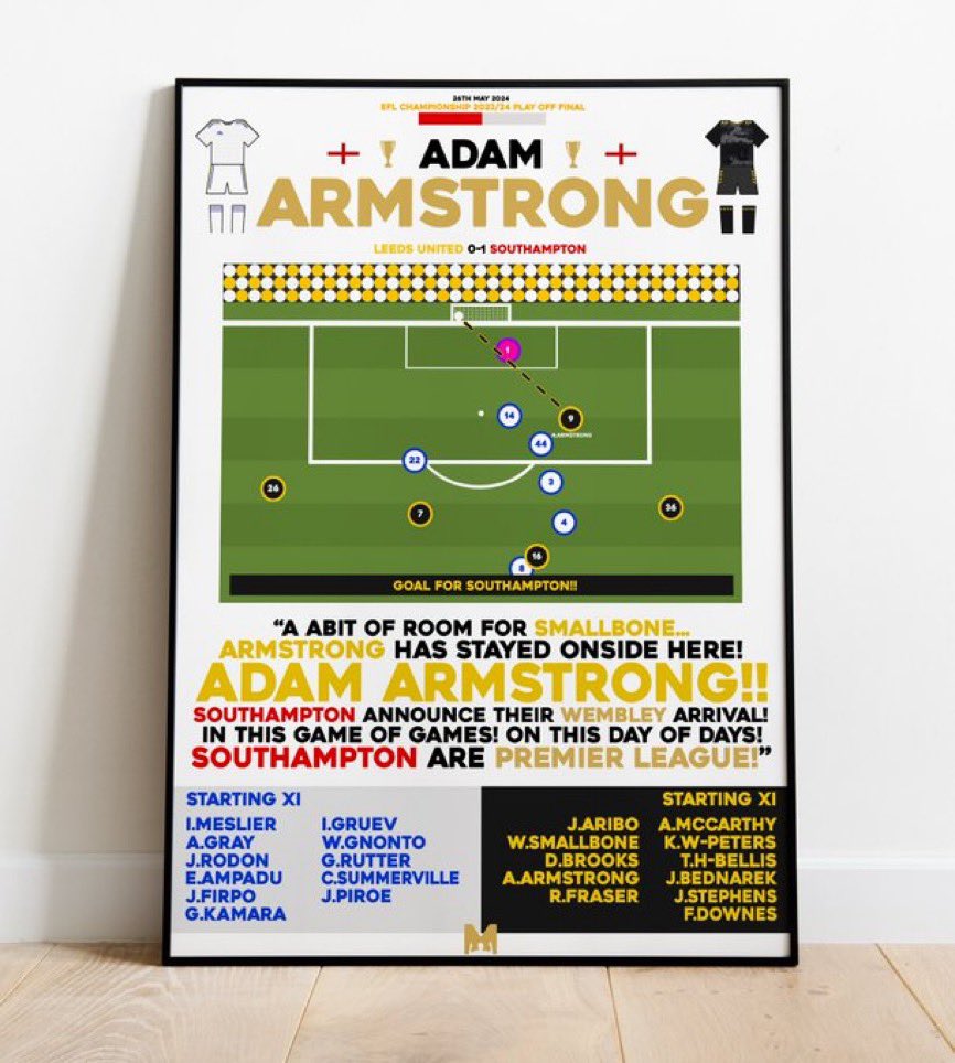 🔴FRAMED PRINT GIVEAWAY⚪️

To celebrate Saints Promotion to the Premier League, I’ve partnered with <a href="/MezzalaDesigns/">𝗠𝗲𝘇𝘇𝗮𝗹𝗮</a> to giveaway Framed Prints of some iconic moments in our 2023/24 Season😇

To enter: 
🔄RT
🤝Follow <a href="/SaintRob__/">Rob</a> &amp; <a href="/MezzalaDesigns/">𝗠𝗲𝘇𝘇𝗮𝗹𝗮</a> 
🏷️Tag a Friend 

#SaintsFC