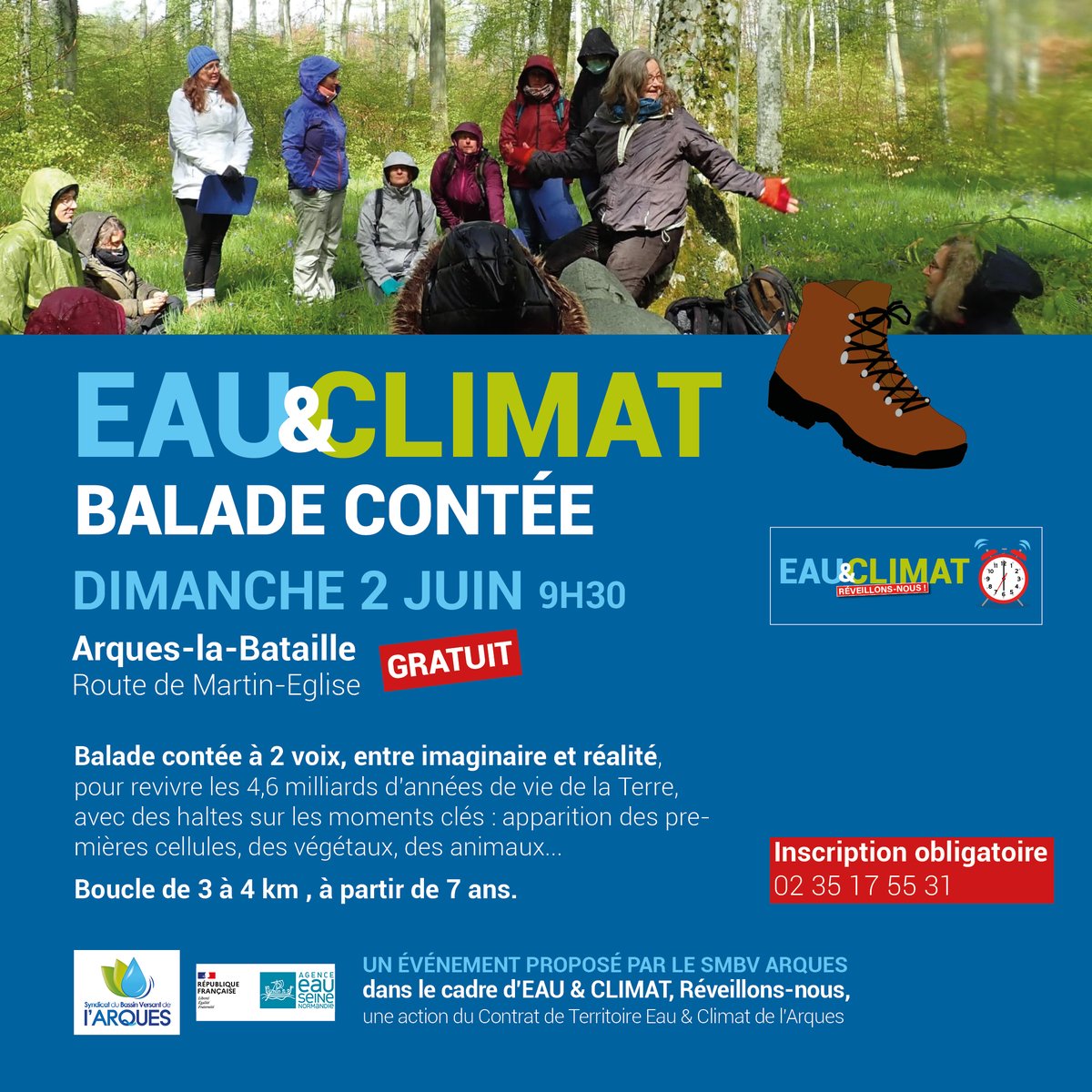 #eauetclimat. Rendez-vous le dimanche 2 juin, pour une marche du temps profond, aux étangs d'Arques-la-bataille, pour revivre 4,6 milliards d'années de vie de la Terre.

Inscription obligatoire (Fanny Renel) : 02 35 17 55 31 
Animation : ML Giannetti et Karen Yvan