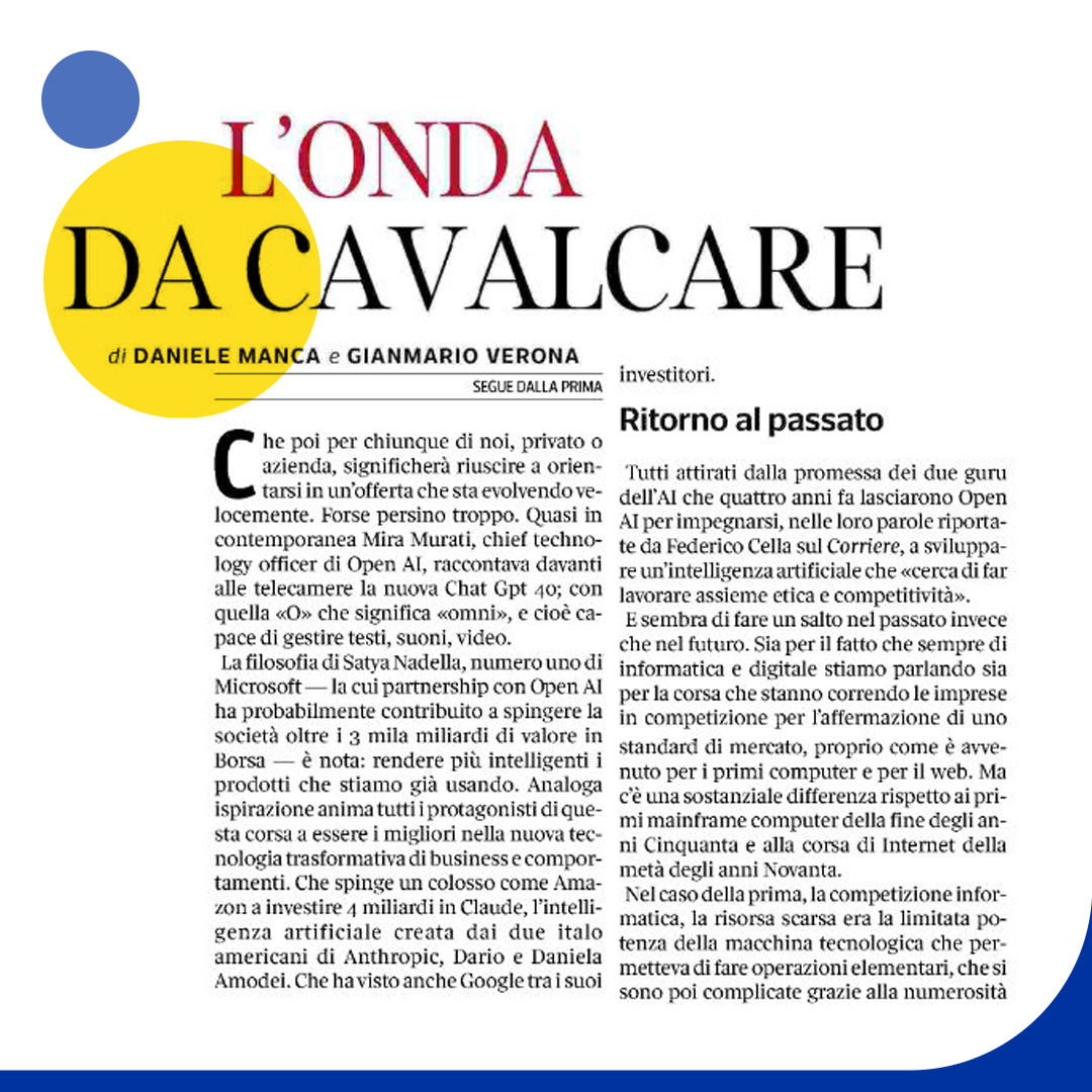 🧠 L'#AI non è solo affare da Big 📰 'L'onda da cavalcare' @Daniele_Manca su @L_Economia #innovazione @VitaDigitale @frasisam @domenicoraguseo @Fra7russo @Insocialmediait @prinet2000 @MastroBlockcha1 @aldoceccarelli