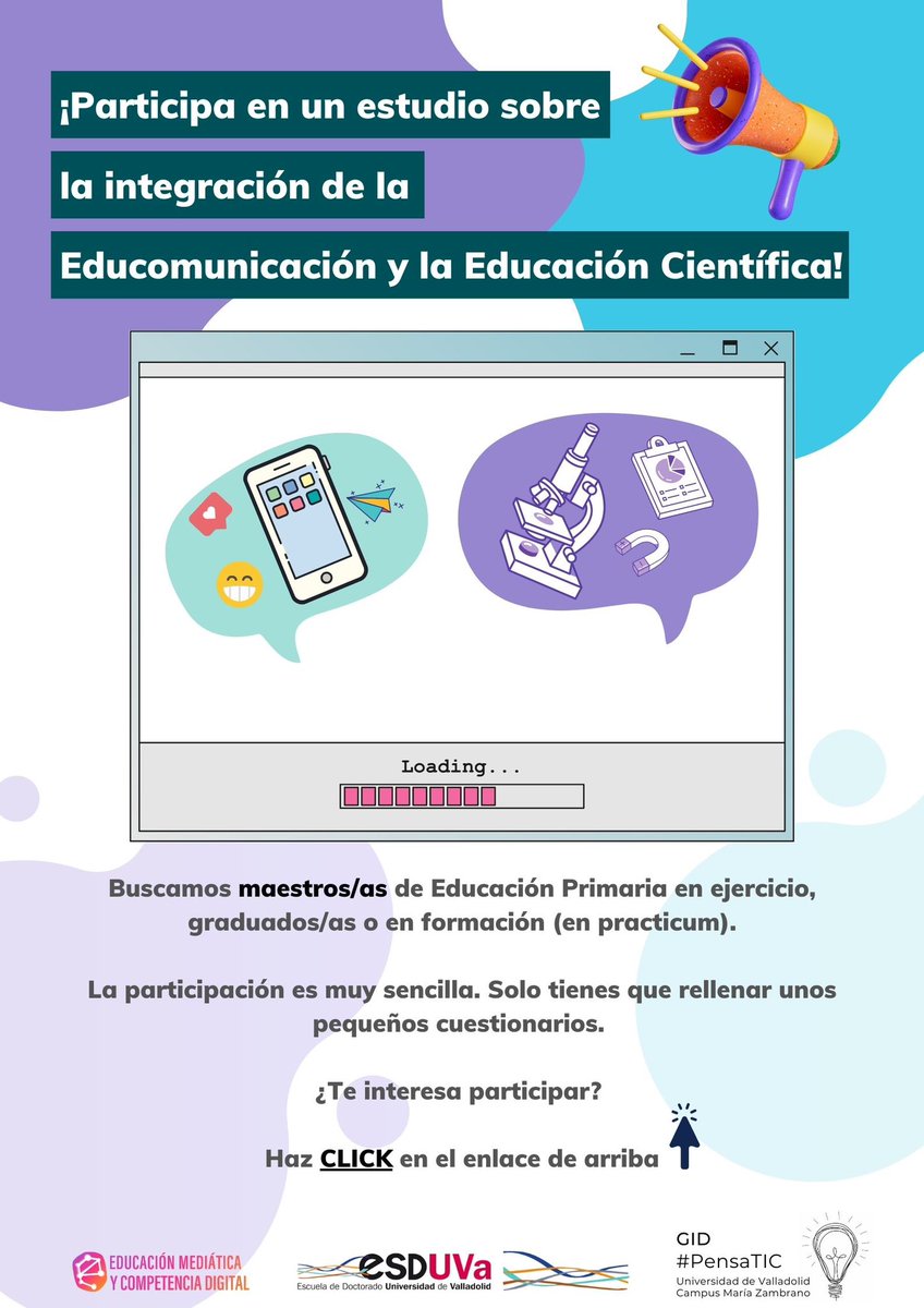 🔎 🆘 Maestros y maestras de Educación Primaria en ejercicio, graduados/as o en prácticum necesito vuestra colaboración a través de vuestra participación en mi tesis doctoral. 

⏱️ La participación tiene una duración de 5-10 min. 

🔗 forms.office.com/e/QuJUtHP1xg