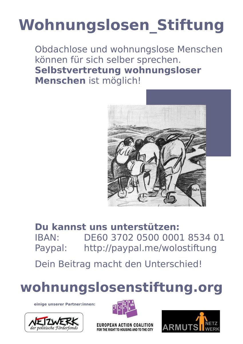 Hi @KTB_Berlin - Ihr seid eingeladen, uns gerne zu folgen! Wir betreiben kritische theorie und praxis, um Obdachlosigkeit und Wohnungslosigkeit zu bekämpfen!