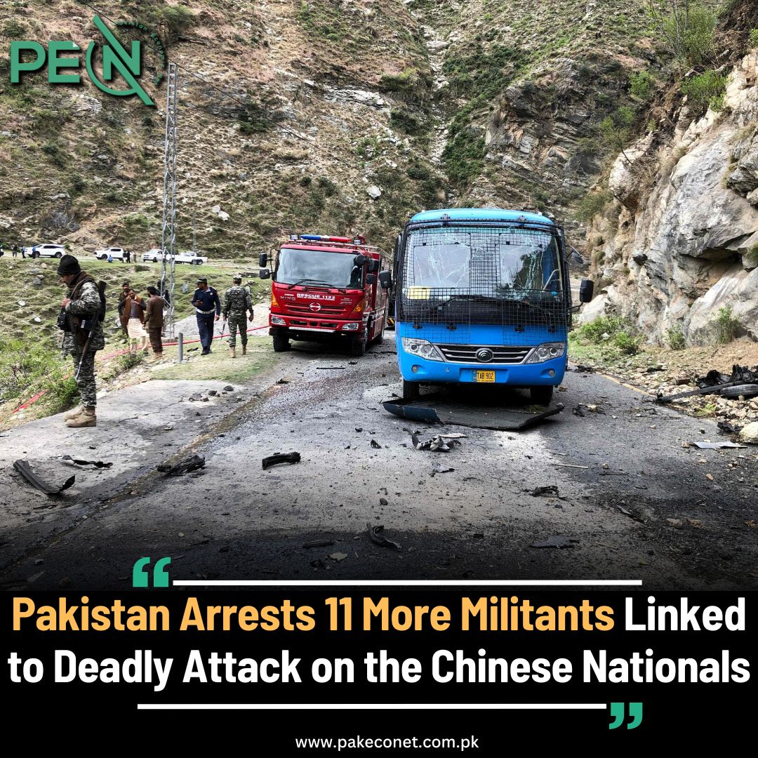 🇵🇰 #Pakistani authorities announced the arrest of 11 militants linked to the deadly suicide bombing in March, which claimed the lives of five 🇨🇳 #Chinese engineers in the country’s north, near the #Afghan border. pakeconet.com.pk/story/118133/p…